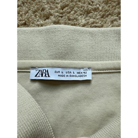 Zara Long Sleeve Quarter Zip Collar Polo Shirt Oyster White Cream Mens Large - Picture 8 of 12